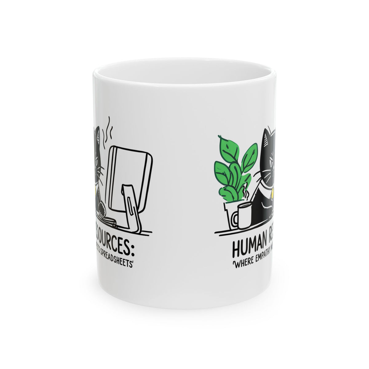 Human Resources HR Humorous Cat-Themed Ceramic Mug, Funny Office Coffee Cup, Gift for Cat Lovers, Cute Plant Design, Home & Office Decor